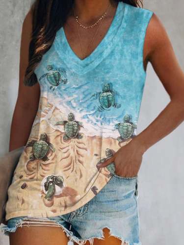 Women's Sea Turtle Print Sleeveless Tank Top