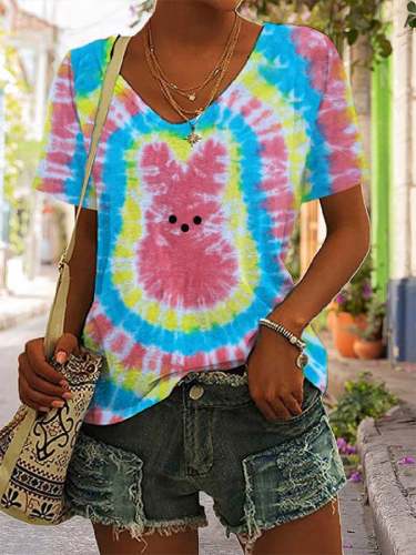 Women's Tie Dye Easter Bunny Print T-Shirt