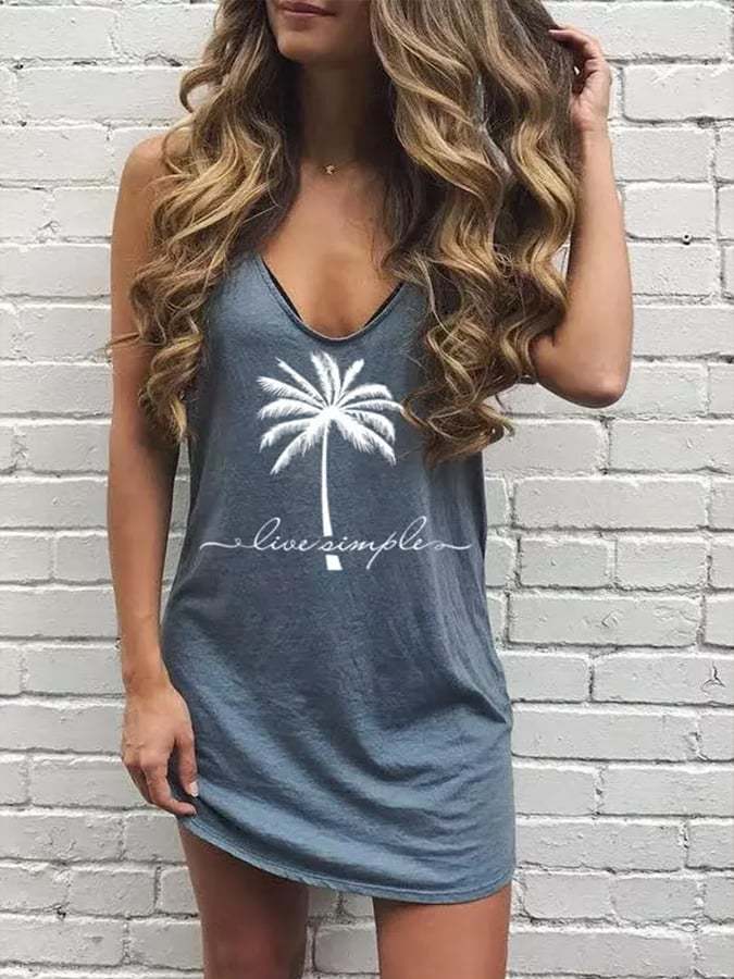 Women's Live Simple Palm Tree Print Tank Dress