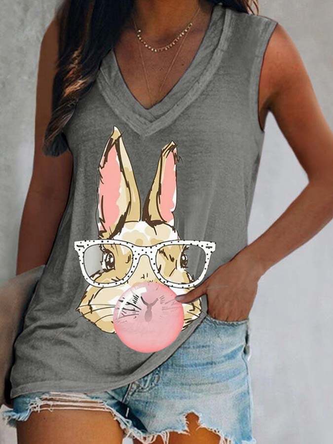 Easter Bunny Blowing Bubbles Print Sleeveless T-Shirt