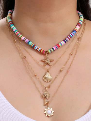 Vintage Starfish Shell Pendant Sun Layered Necklace