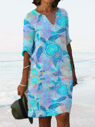 Ocean Turtle Casual Print Dress