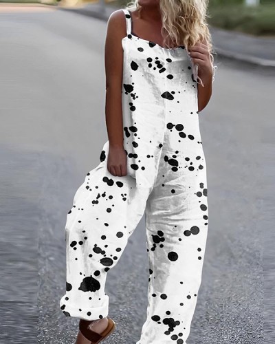 Ladies Loose Casual Black and White Jumpsuit