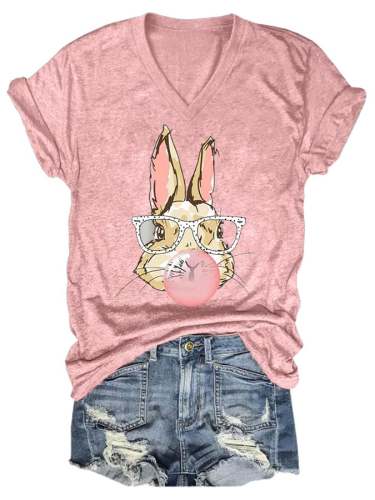 Bunny Blowing Bubbles Print Casual T-Shirt