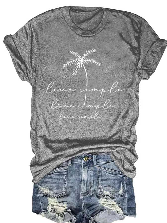 Live Simple Palm Sun And Sand Print Women'S T-Shirt