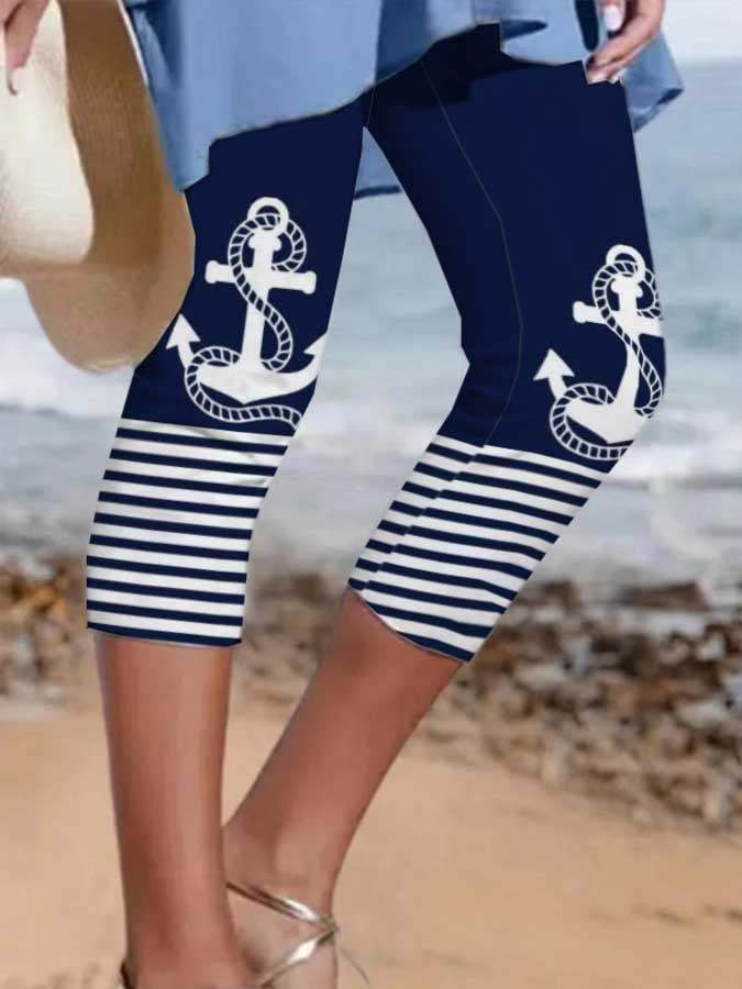Anchor Stripe Print Leggings