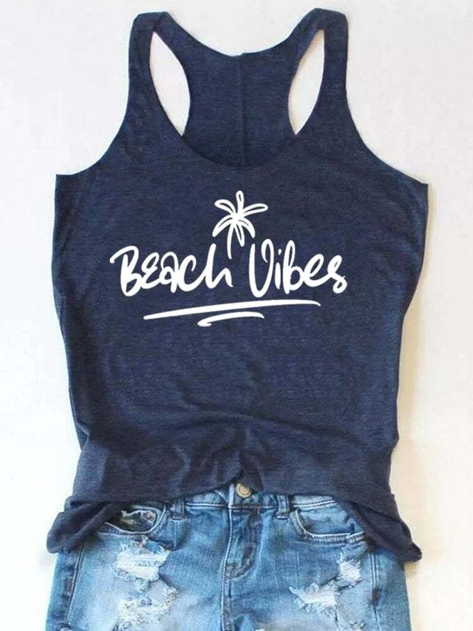 Women's Beach Vibes Palm Coco Tree Print Tank Top