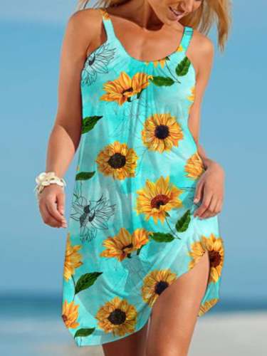 Women's Beach Sunflower Print Dress