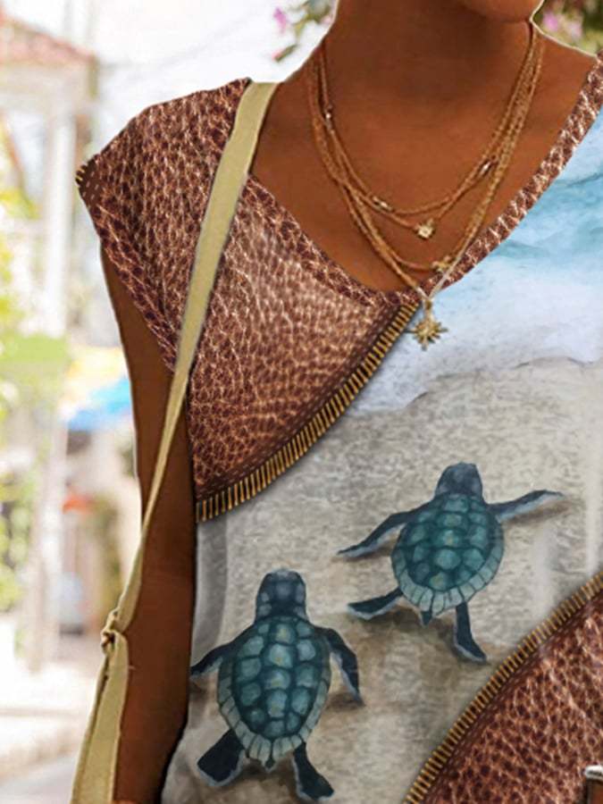 Sea Turtle Zipper Print Vest