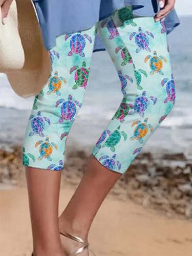 Vacation Colorful Sea Turtle Print Leggings