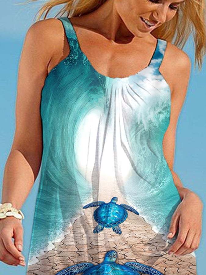 Sea Turtle Print Beach Dress