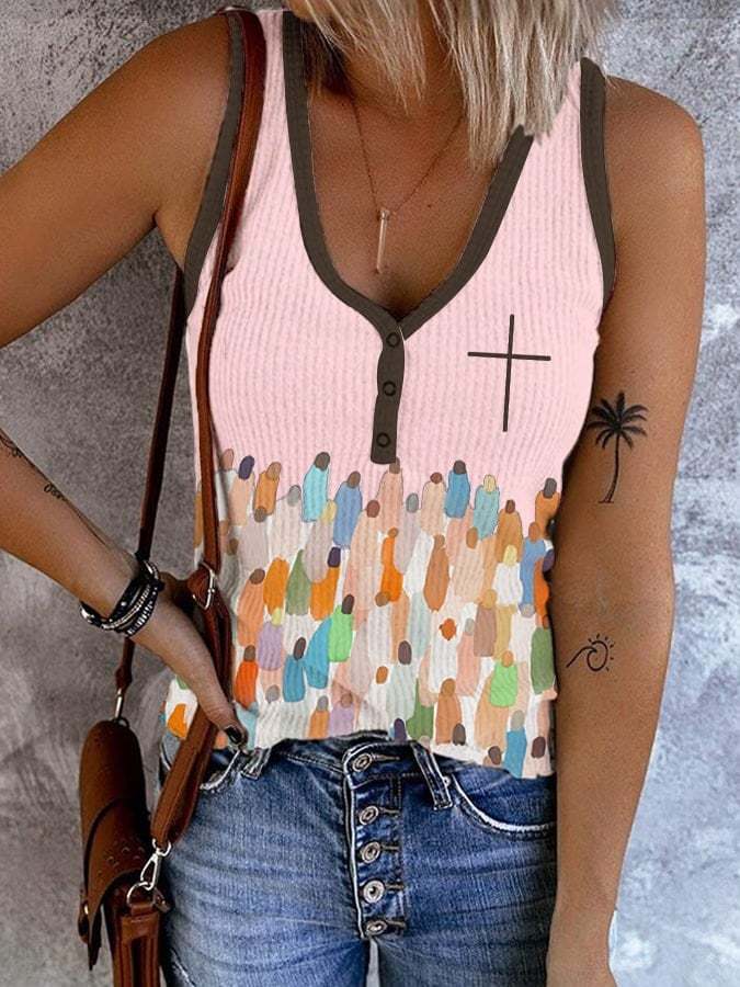 Women's Faith Respect Workship Jesus Cross Print V-Neck Tank Top