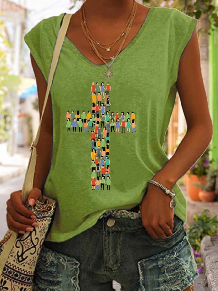 Women's People Respect Jesus Faith V-Neck Sleeveless Tee