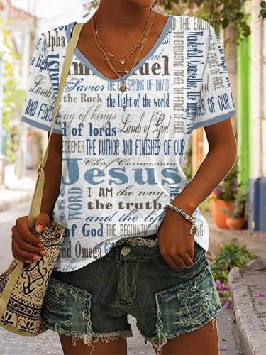 Women's Christian Faith Print V-Neck T-Shirt