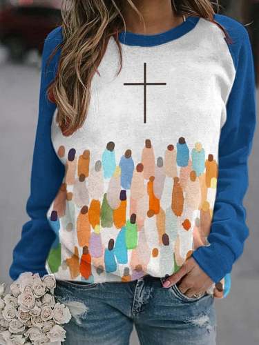 Women's Faith Respect Jesus Cross Print Sweatshirt