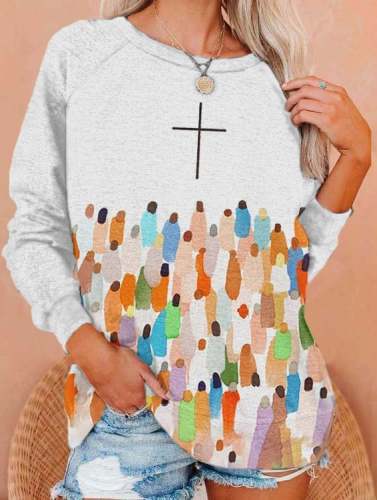 Women's Faith Respect Workship Jesus Cross Print Sweatshirt