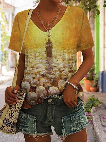 Women's Jesus Soul Pastor Faith Print V-Neck T-Shirt