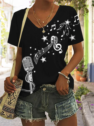 Microphone And Music Notes V Neck T Shirt