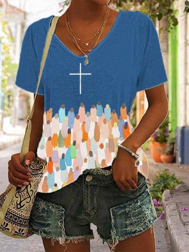 Women's Faith Respect Jesus Print V-Neck T-Shirt