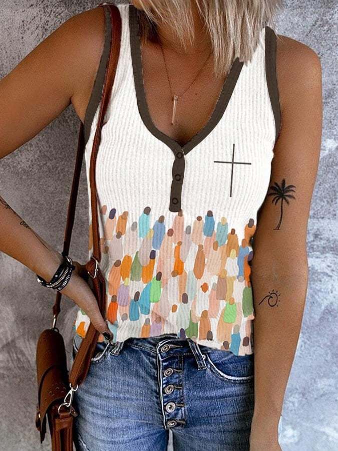 Women's Faith Respect Workship Jesus Cross Print V-Neck Tank Top