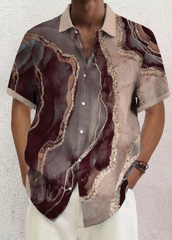 Mens Art Print Casual Breathable Short Sleeve Shirt 92a3