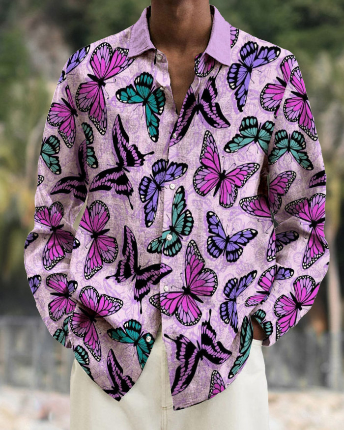 Men's cotton&linen long-sleeved fashion casual shirt efcb