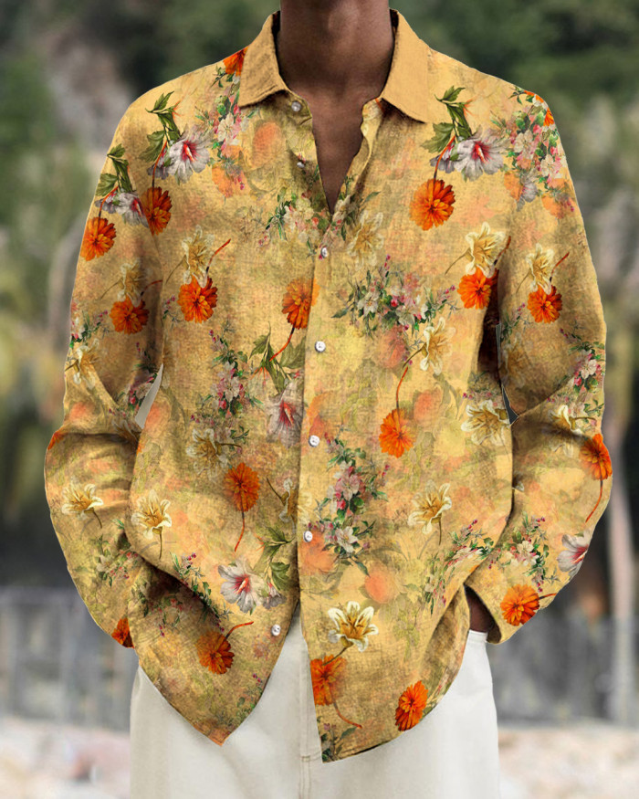 Men's cotton&linen long-sleeved fashion casual shirt 792a