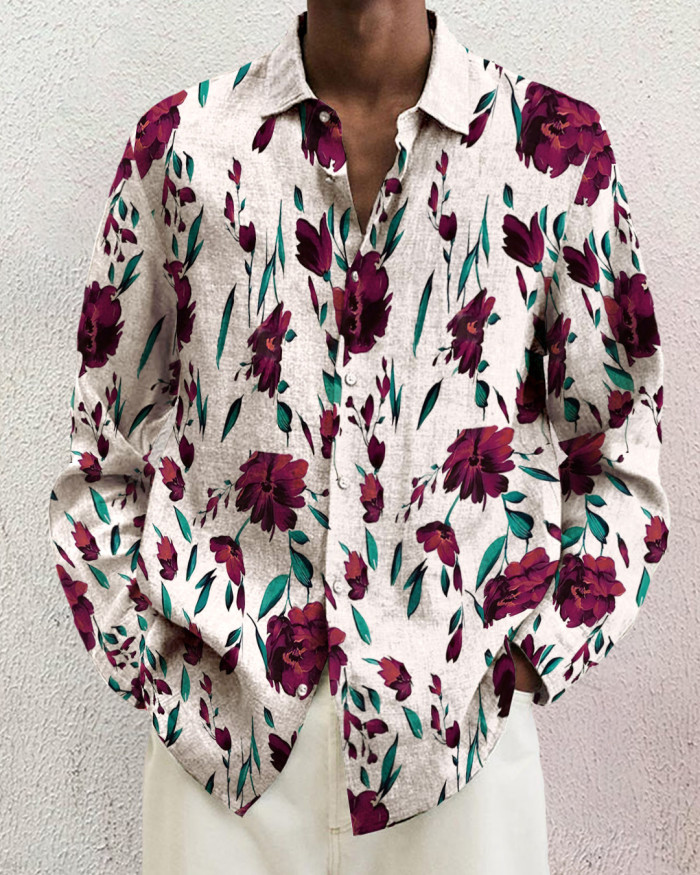 Men's cotton&linen long-sleeved fashion casual shirt 866f