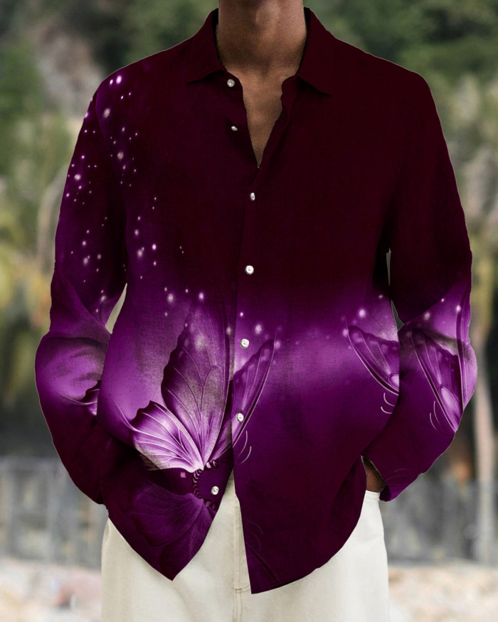 Men's cotton&linen long-sleeved fashion casual shirt 4af7