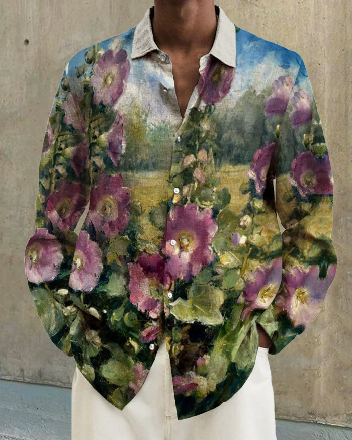 Men's cotton&linen long-sleeved fashion casual shirt 29fc
