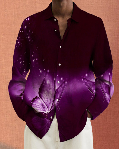 Men's cotton&linen long-sleeved fashion casual shirt 4af7