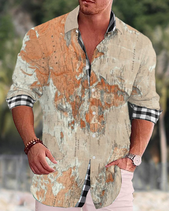 Men's cotton&linen long-sleeved fashion casual shirt 812a