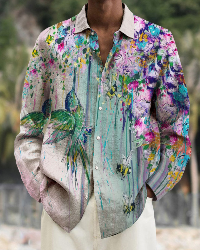 Men's cotton&linen long-sleeved fashion casual shirt 88ed