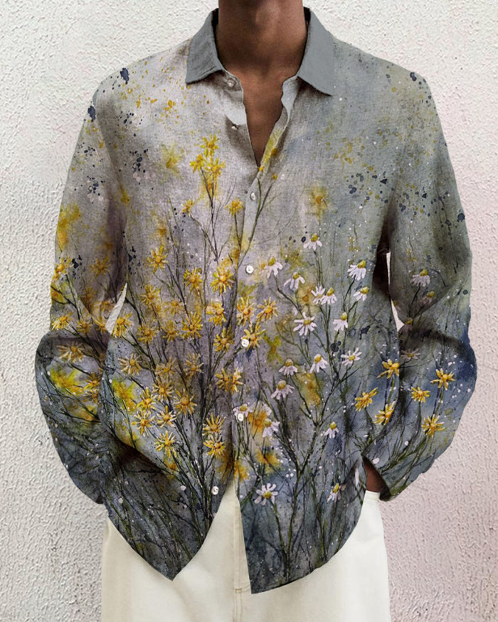 Men's cotton&linen long-sleeved fashion casual shirt 4827