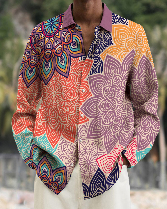 Men's cotton&linen long-sleeved fashion casual shirt c41d