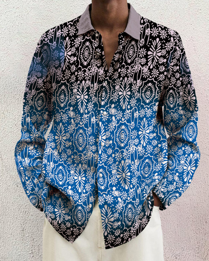 Men's cotton&linen long-sleeved fashion casual shirt 9677