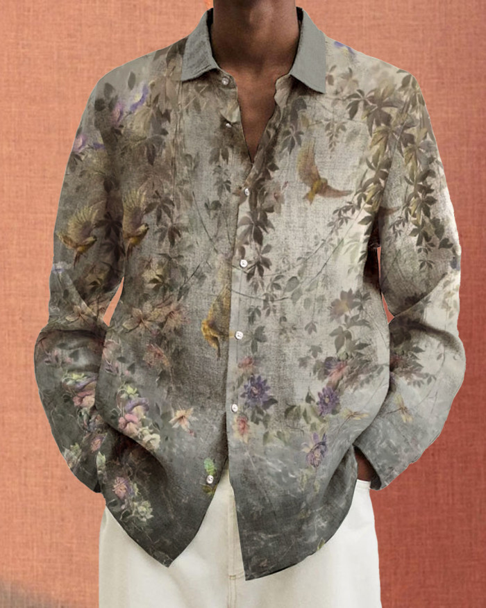 Men's cotton&linen long-sleeved fashion casual shirt 0869