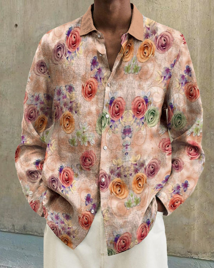 Men's cotton&linen long-sleeved fashion casual shirt 12b3