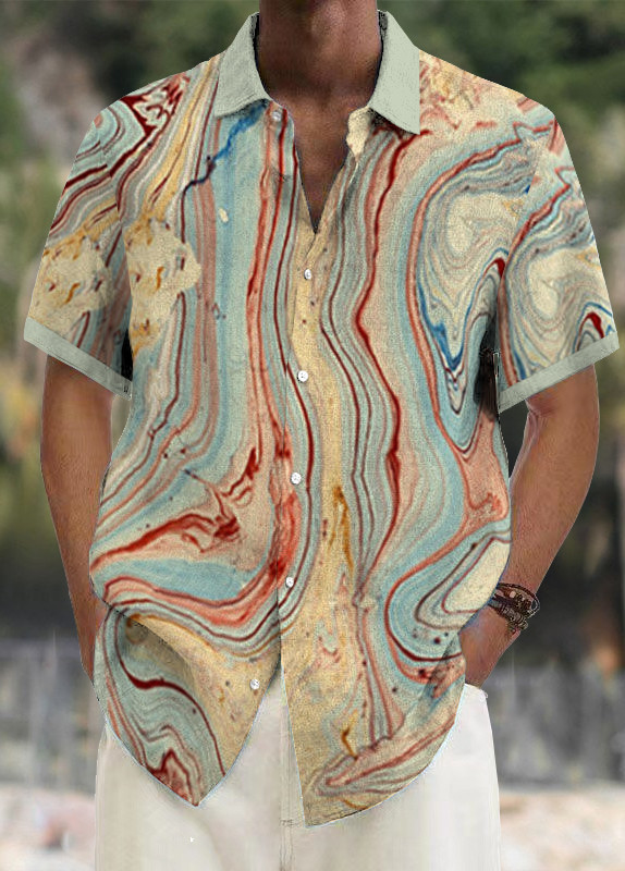 Mens Art Print Casual Breathable Short Sleeve Shirt 2ee5