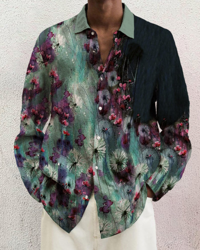 Men's cotton&linen long-sleeved fashion casual shirt e28b