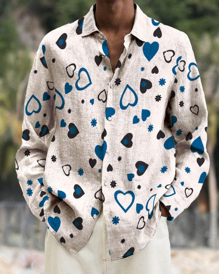 Men's cotton&linen long-sleeved fashion casual shirt 7e48