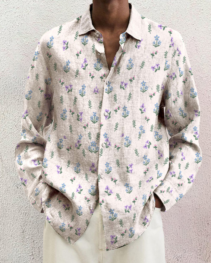 Men's cotton&linen long-sleeved fashion casual shirt 7c30
