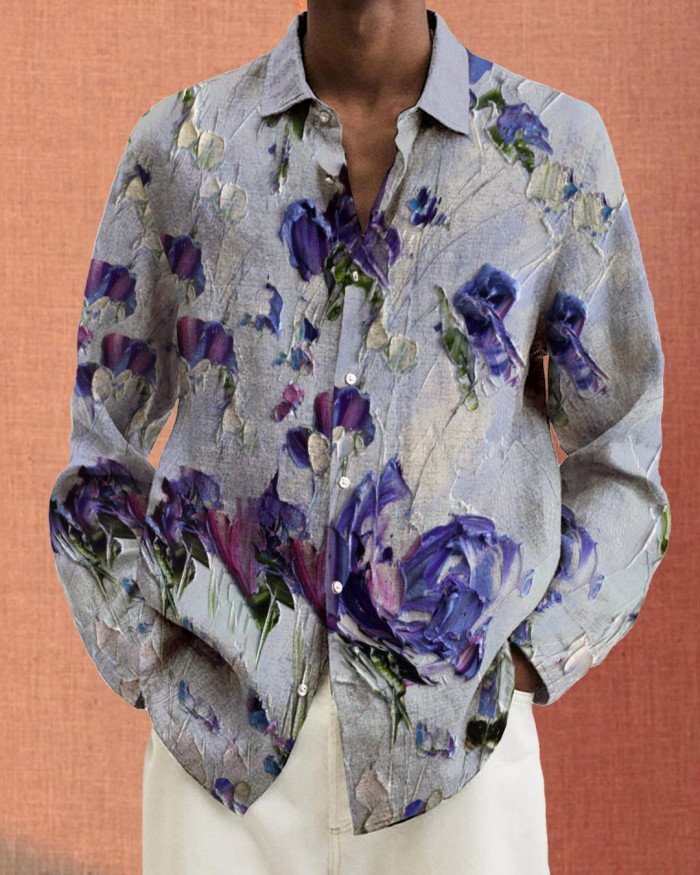 Men's cotton&linen long-sleeved fashion casual shirt 329e