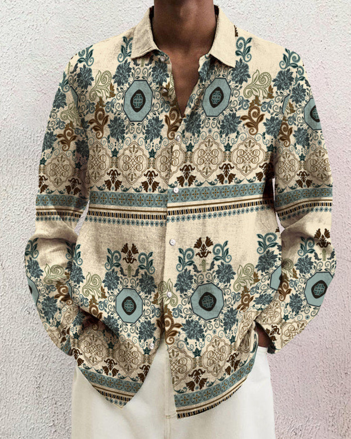Men's cotton&linen long-sleeved fashion casual shirt b29d