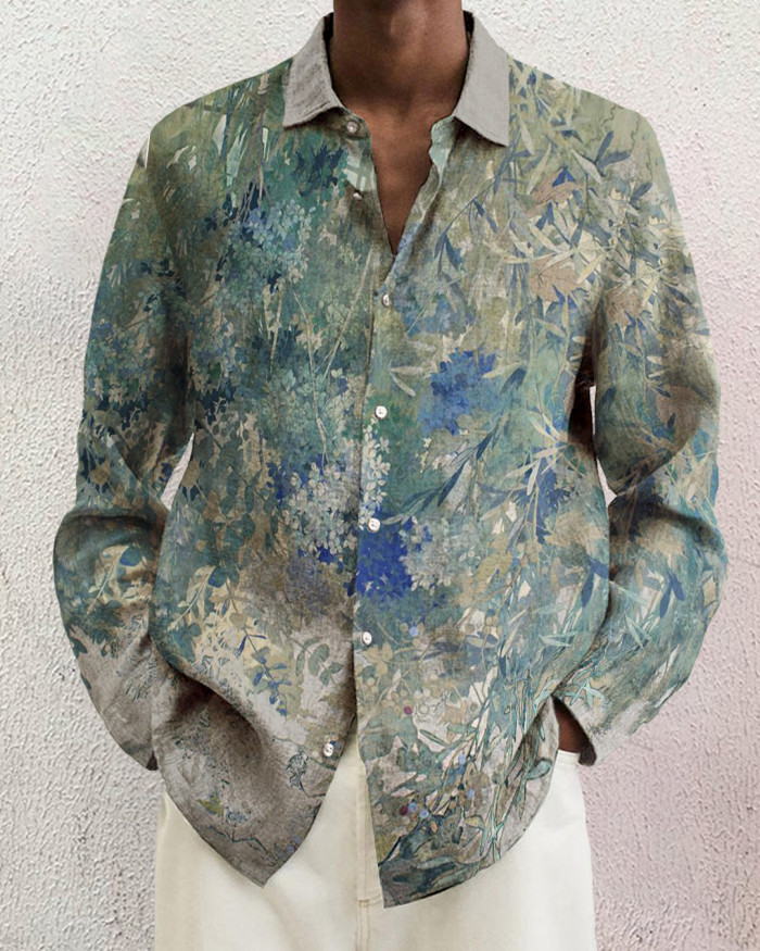 Men's cotton&linen long-sleeved fashion casual shirt 5e27