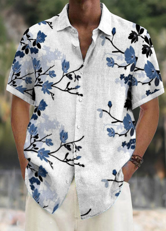 Mens Art Print Casual Breathable Short Sleeve Shirt d9eb