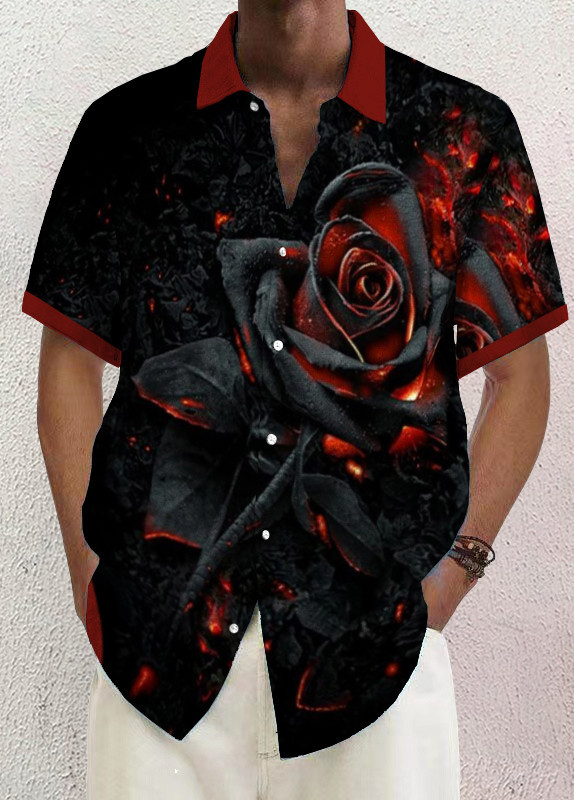 Mens Art Print Casual Breathable Short Sleeve Shirt bae0