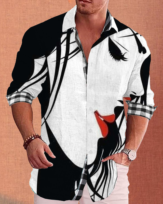Men's cotton&linen long-sleeved fashion casual shirt 4d4a