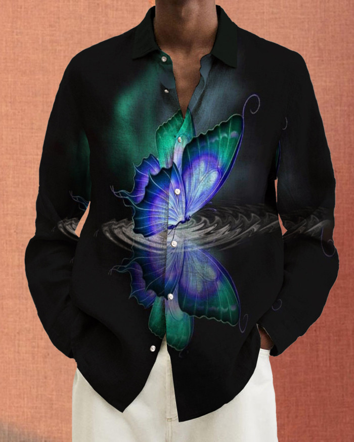 Men's cotton&linen long-sleeved fashion casual shirt 1aca