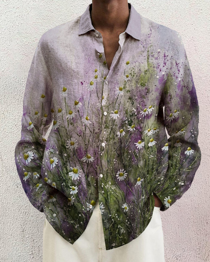Men's cotton&linen long-sleeved fashion casual shirt 6368
